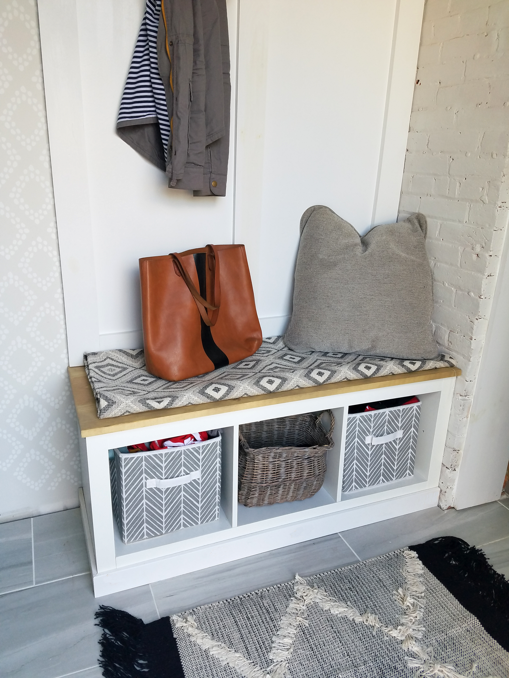diy mudroom bench from cube shelf