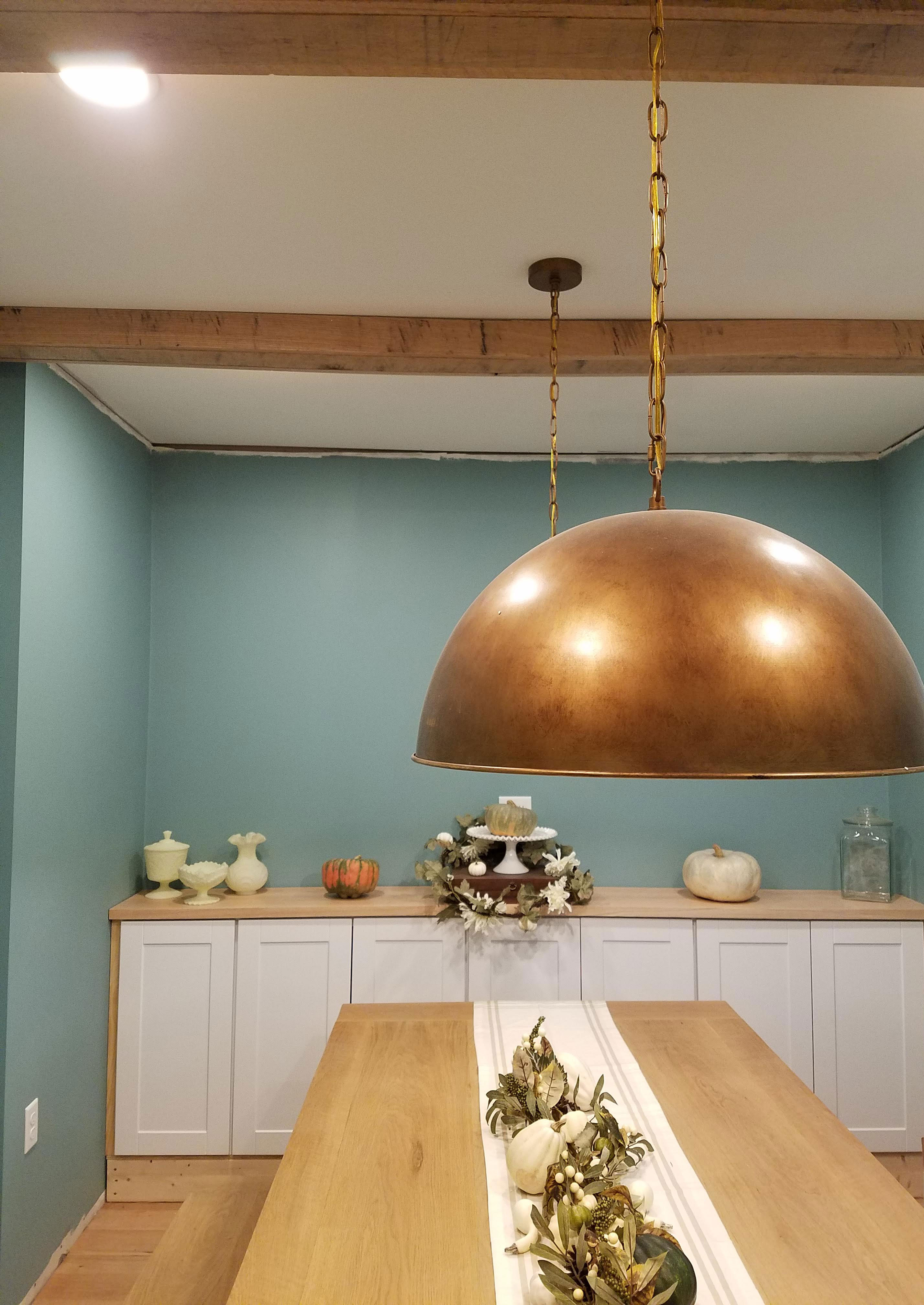 faux beams in dining room