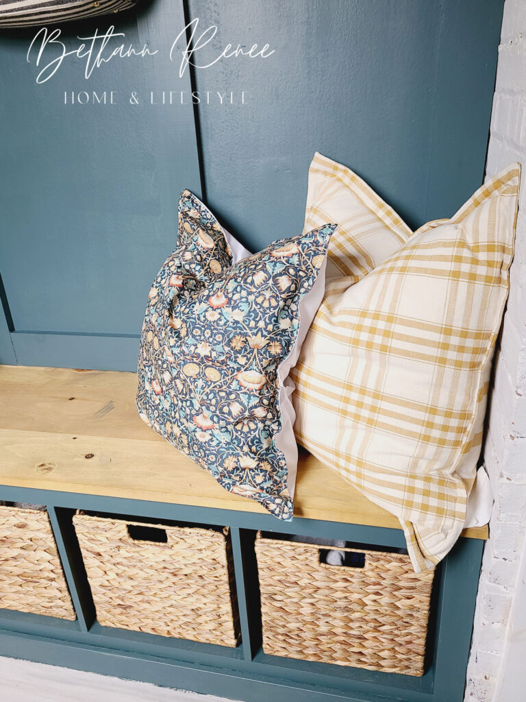 fall mudroom bench pillows
