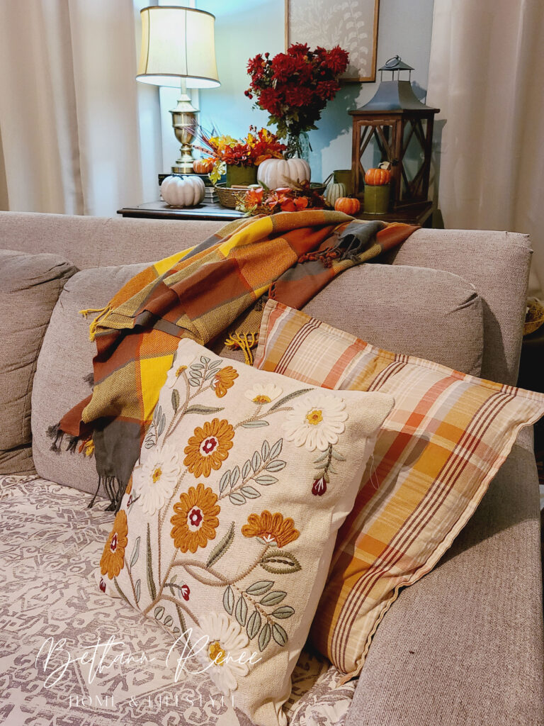fall pillows on sofa