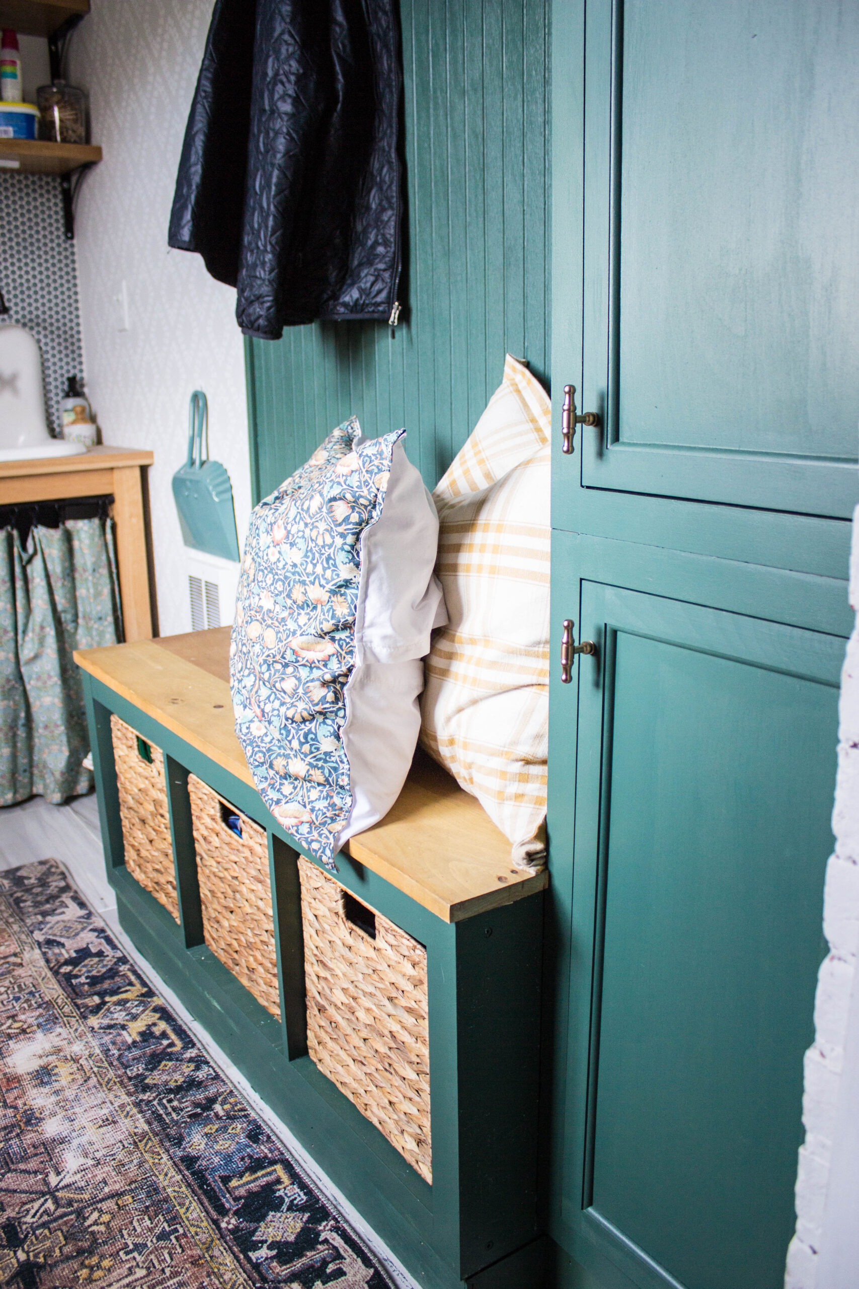 mudroom makeover with built-in cabinets